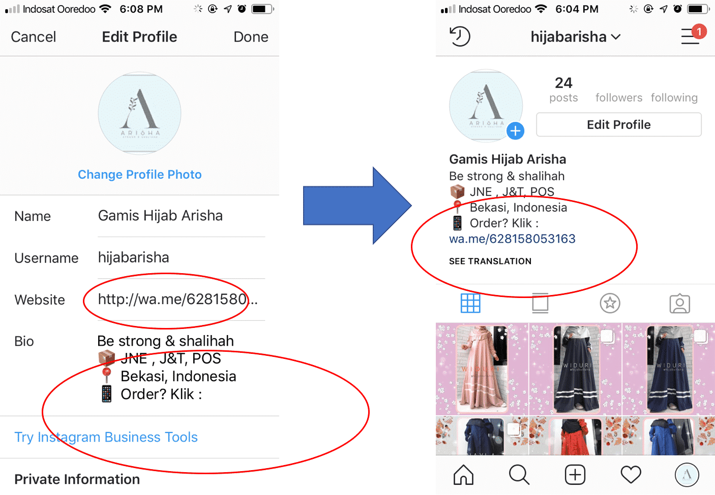 cara membuat link wa instagram